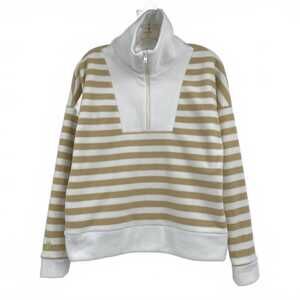 Dudley Stephens White Beige Striped 1/2 Zip Sweatshirt | Womens S
